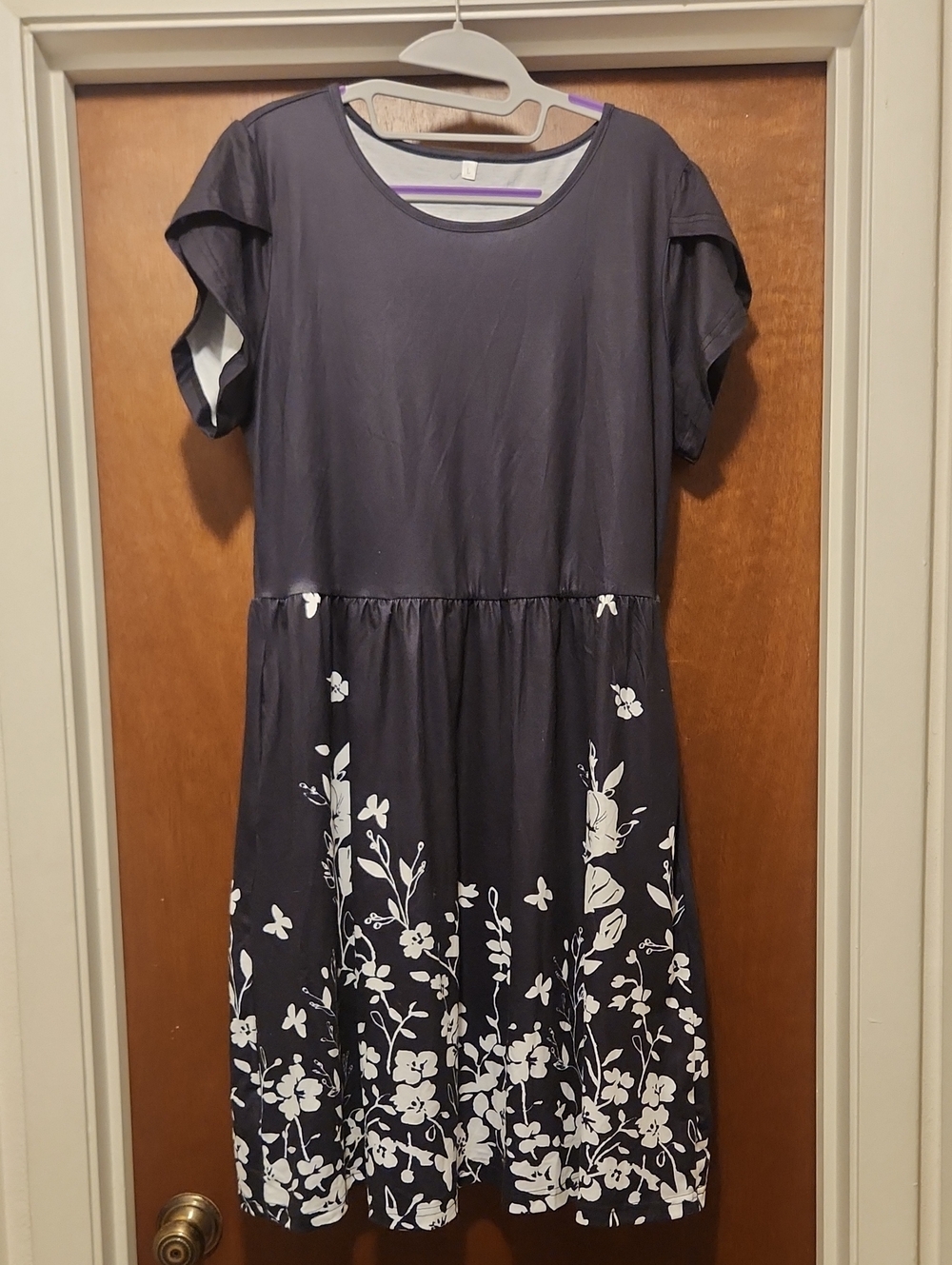 Black Floral Border Casual Dress